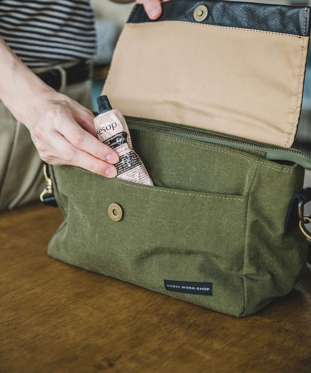 YUSHI EVER - FLAP SHOULDER ナイロン 本革 かぶせショルダーバッグ 