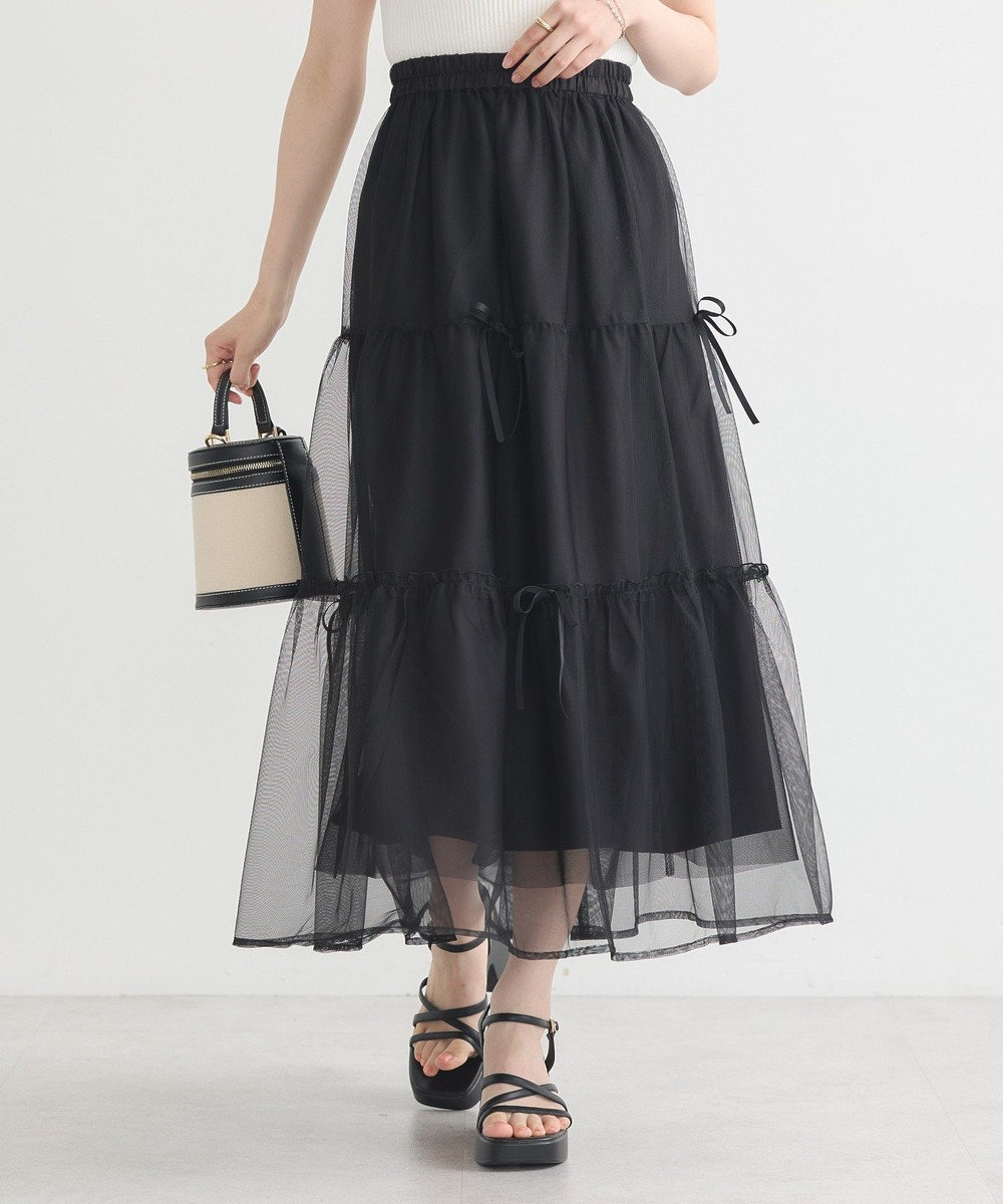 earth music&ecology リボンチュールティアードスカート 