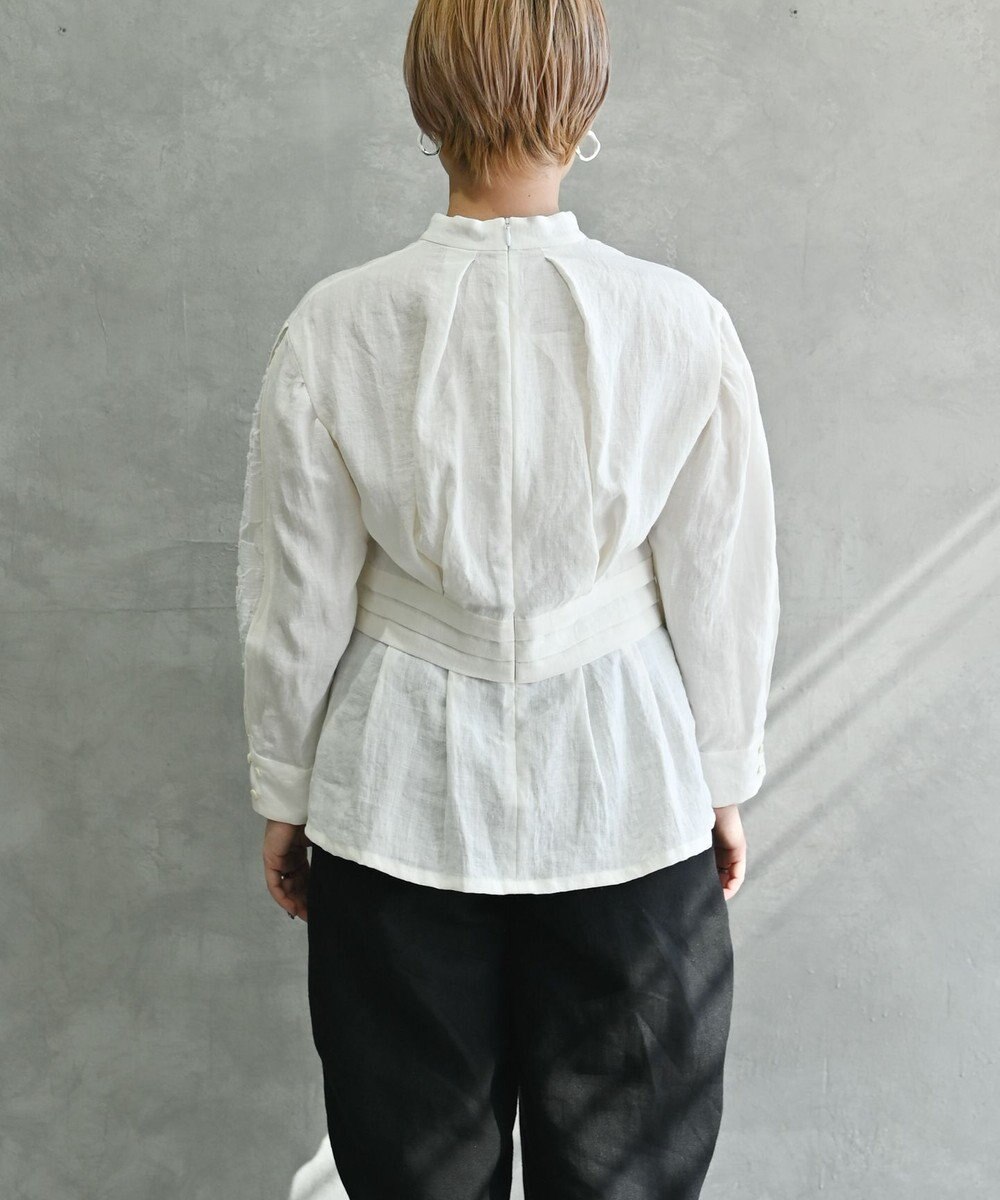 muuc 〈高品質ベルギーリネン100%〉〈通年着られる〉カットジャカード生地デザイン袖 クラシカルシルエットのブラウス 