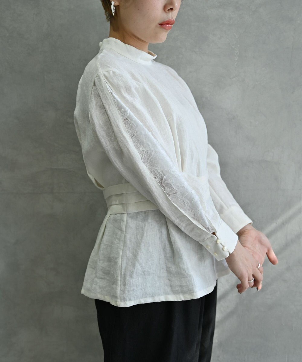 muuc 〈高品質ベルギーリネン100%〉〈通年着られる〉カットジャカード生地デザイン袖 クラシカルシルエットのブラウス 