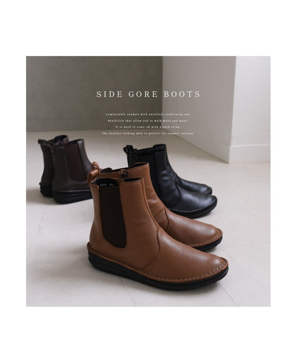 Pointer 本革軽量サイドゴアステッチショートブーツ 