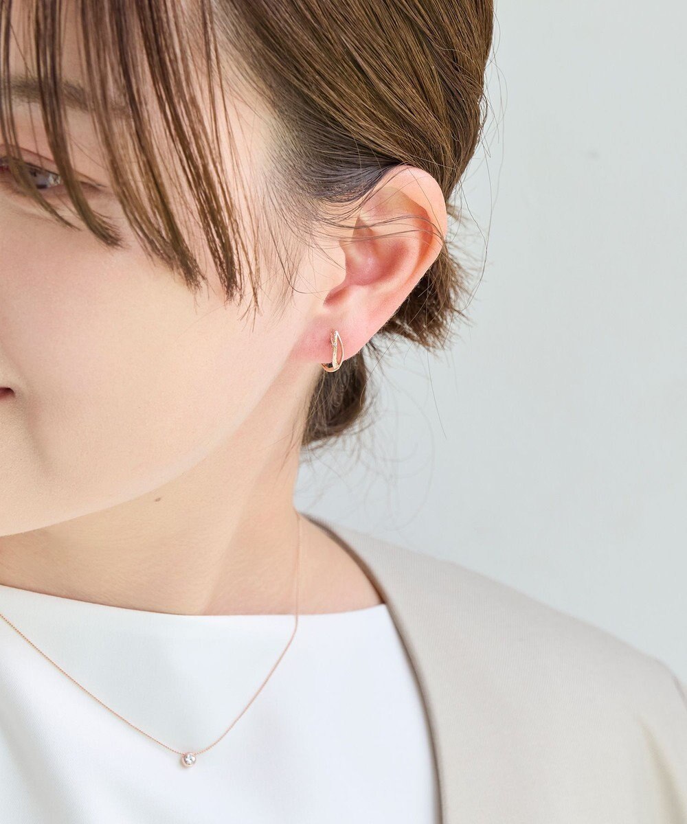 Phoebe 〈シリーズ累計販売10000点突破！〉〈痛くないシリーズ/金属アレルギー対応〉クロスフープクリスタルループフィットイヤリング　ローズゴールド 