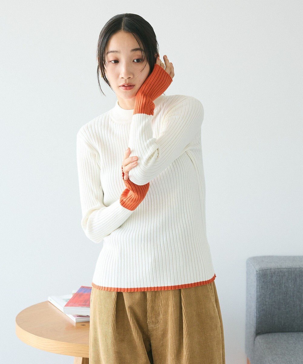 CRAFT STANDARD BOUTIQUE 洗える/とてもち配色モックネックリブニットプルオーバー/24AW Ivory