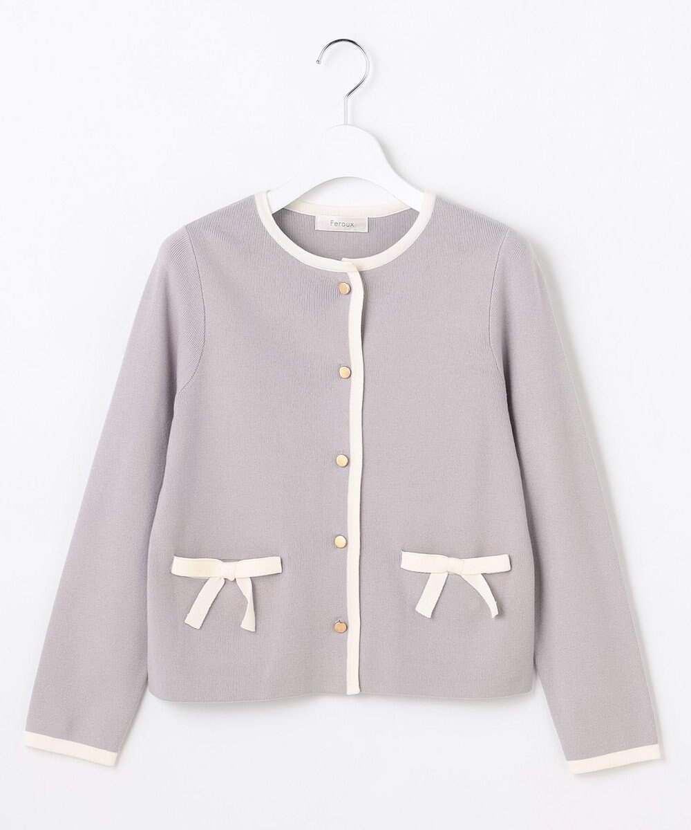 Feroux バイカラーリボンニット カーディガン 