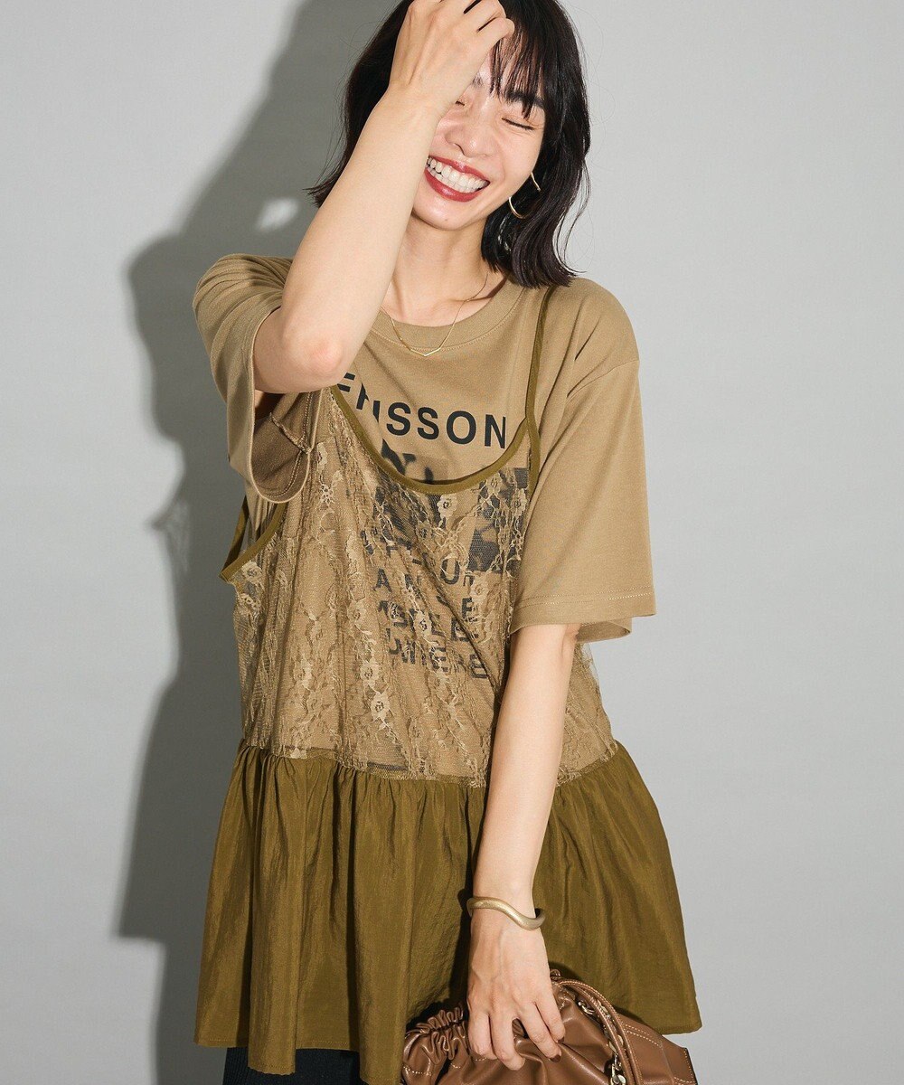 Green Parks ＳＥＴ２点フォトＴシャツ＋レースキャミビスチェ 