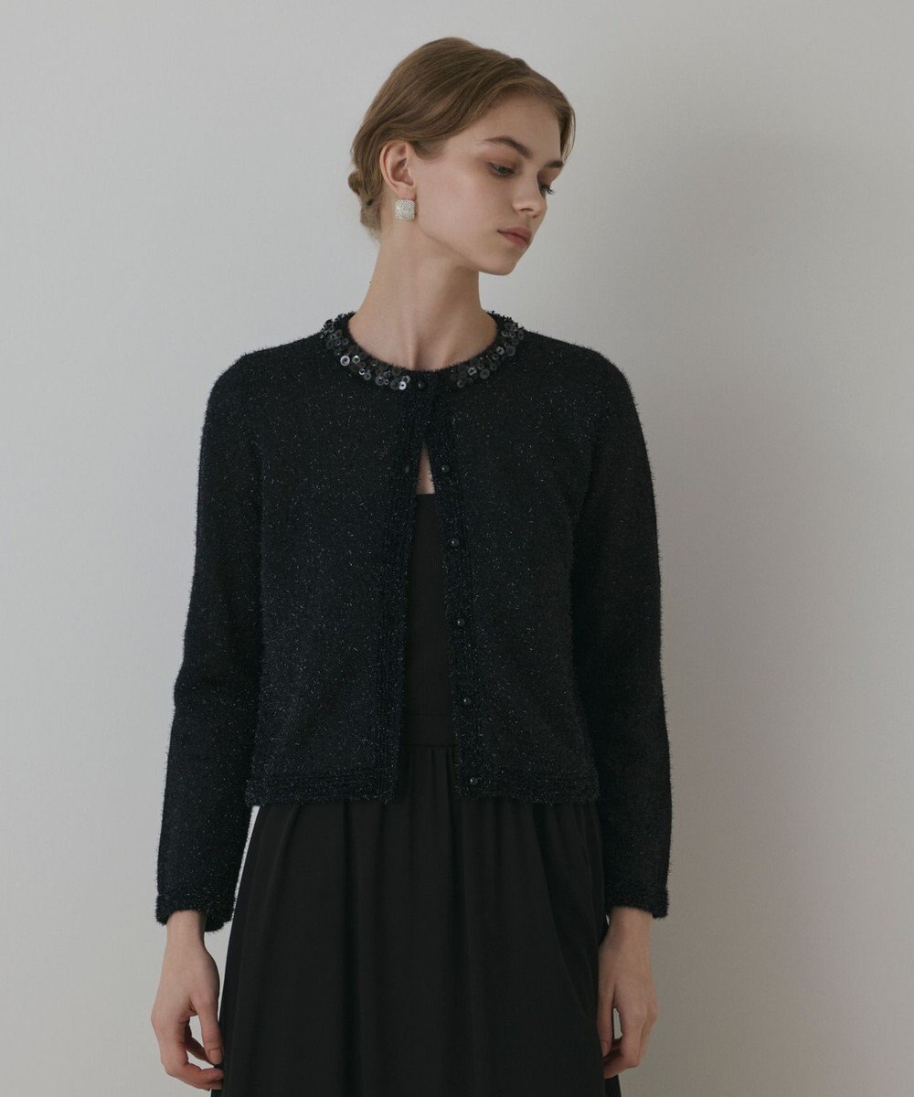 GRACE CONTINENTAL ラメフェザ－ニットカーディガン 