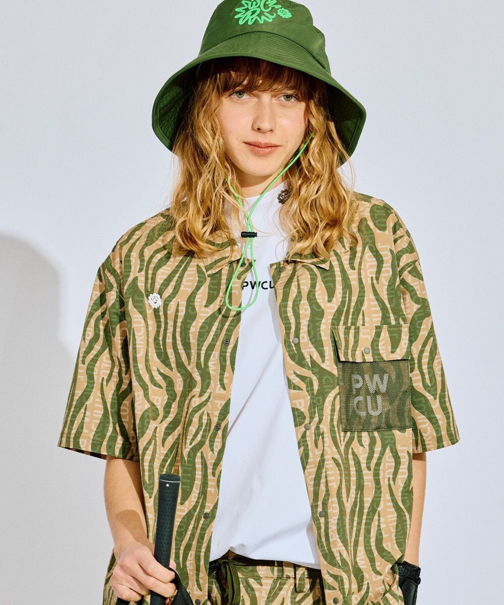 PW CIRCULUS 【MEN】ストライプカモフラ メッシュポケットシャツ ゴルフ 