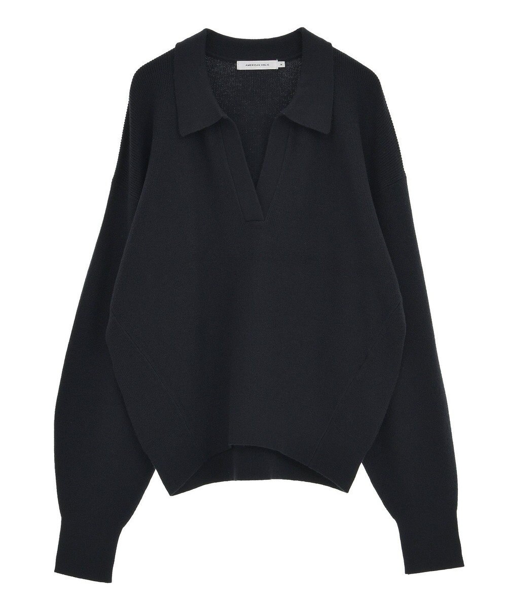 AMERICAN HOLIC バイパチ片畦衿付きニットプルオーバー 