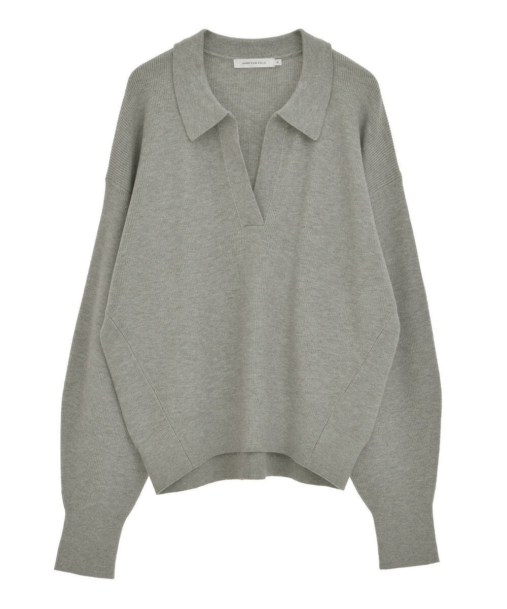 AMERICAN HOLIC バイパチ片畦衿付きニットプルオーバー 
