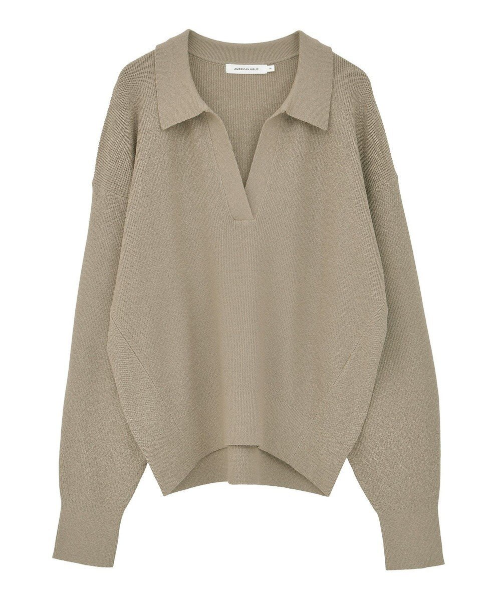 AMERICAN HOLIC バイパチ片畦衿付きニットプルオーバー 
