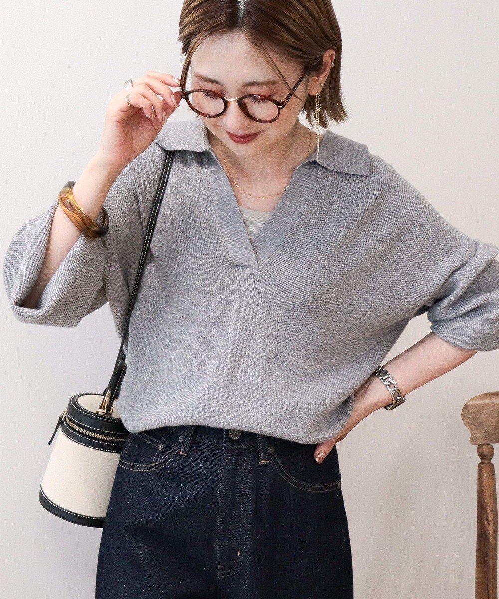 AMERICAN HOLIC バイパチ片畦衿付きニットプルオーバー 