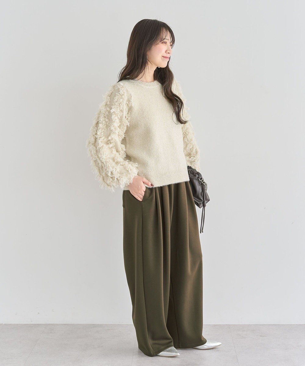 Green Parks ・ｆｕｒｒｙ　ｒａｔｅ　ラメフェザー袖フリンジニット 