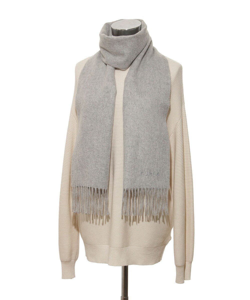 MOONBAT FURLA(フルラ）カシミヤ100％ 無地 マフラー ロゴ刺繍 手洗いOK 
