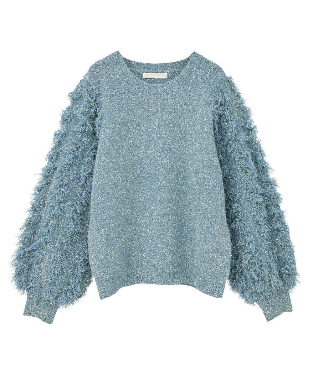 Green Parks ・ｆｕｒｒｙ　ｒａｔｅ　ラメフェザー袖フリンジニット 