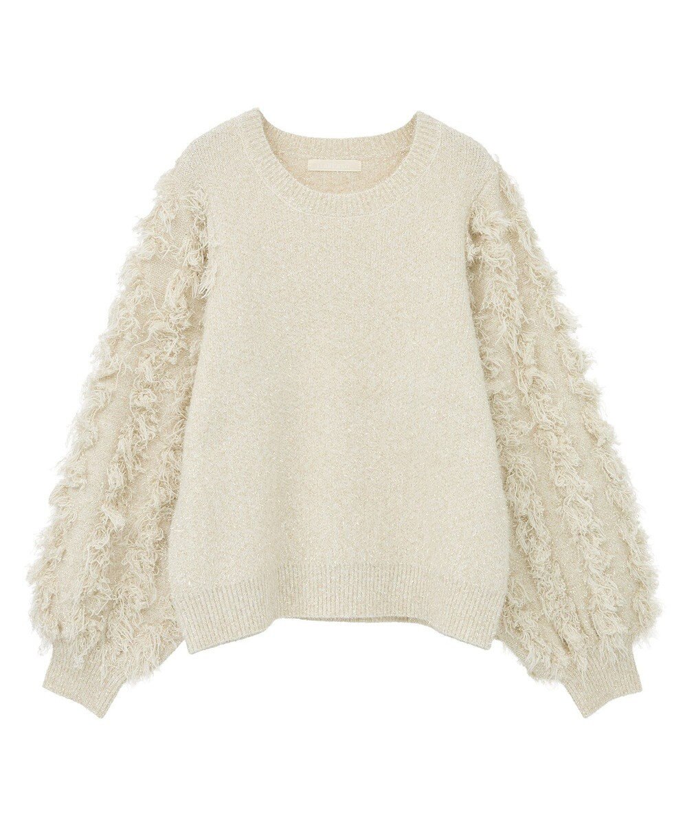 Green Parks ・ｆｕｒｒｙ　ｒａｔｅ　ラメフェザー袖フリンジニット 