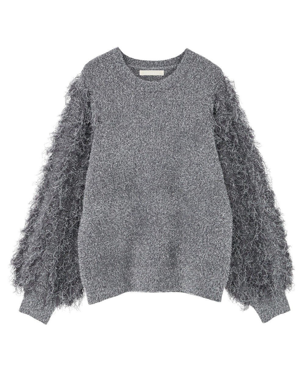 Green Parks ・ｆｕｒｒｙ　ｒａｔｅ　ラメフェザー袖フリンジニット 