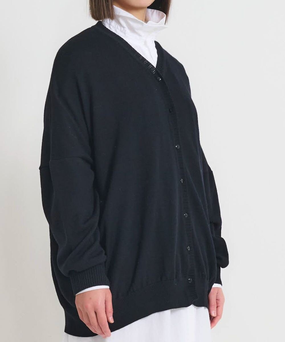 muuc 〈洗える極上メリノウール〉Vネックオーバーサイズカーディガン〈ゆったり体型カバー〉〈アンサンブル可能〉〈透かし編み〉 