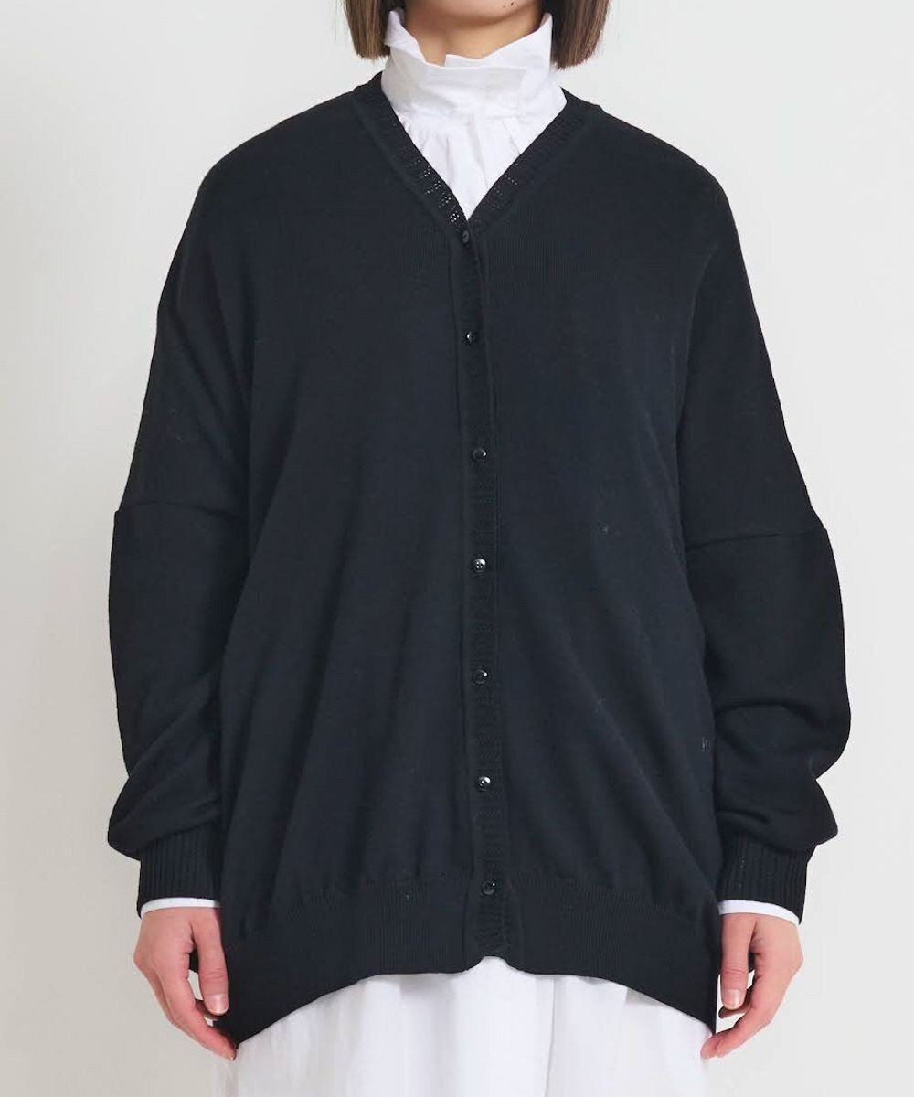 muuc 〈洗える極上メリノウール〉Vネックオーバーサイズカーディガン〈ゆったり体型カバー〉〈アンサンブル可能〉〈透かし編み〉 