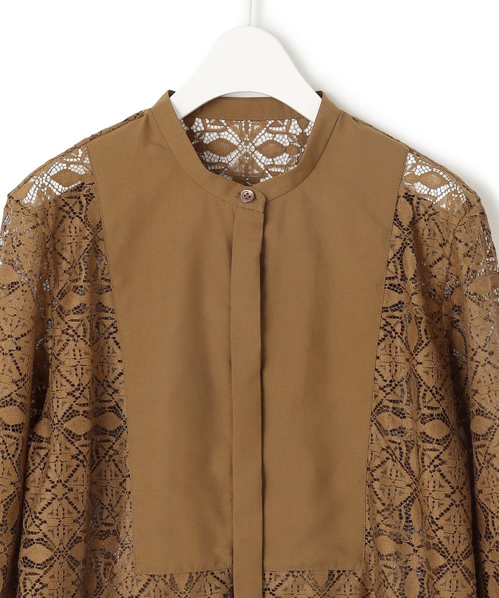 ICB 【洗える】タイルパターンレース バンドカラーシャツ 