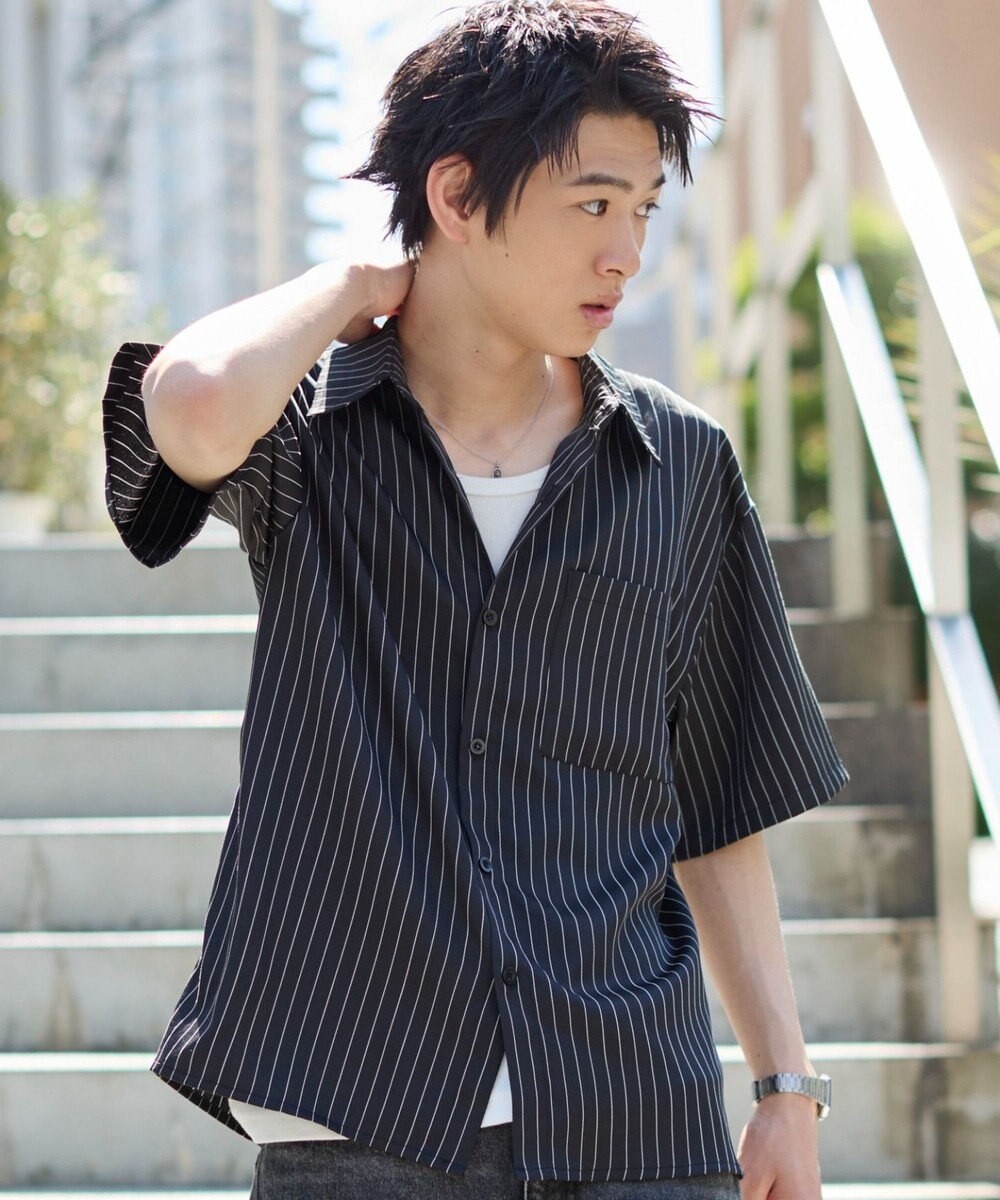 WEGO クロップドSSピンストライプシャツ 