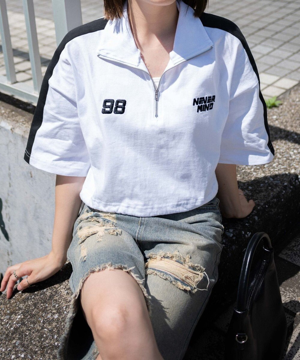 WEGO 刺繍ハーフジップT 