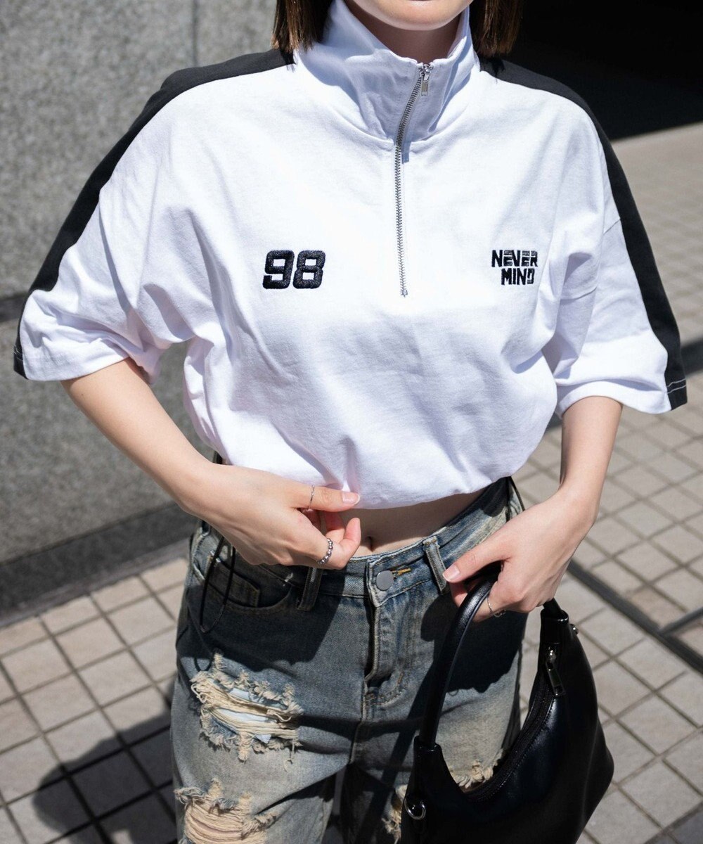 WEGO 刺繍ハーフジップT 