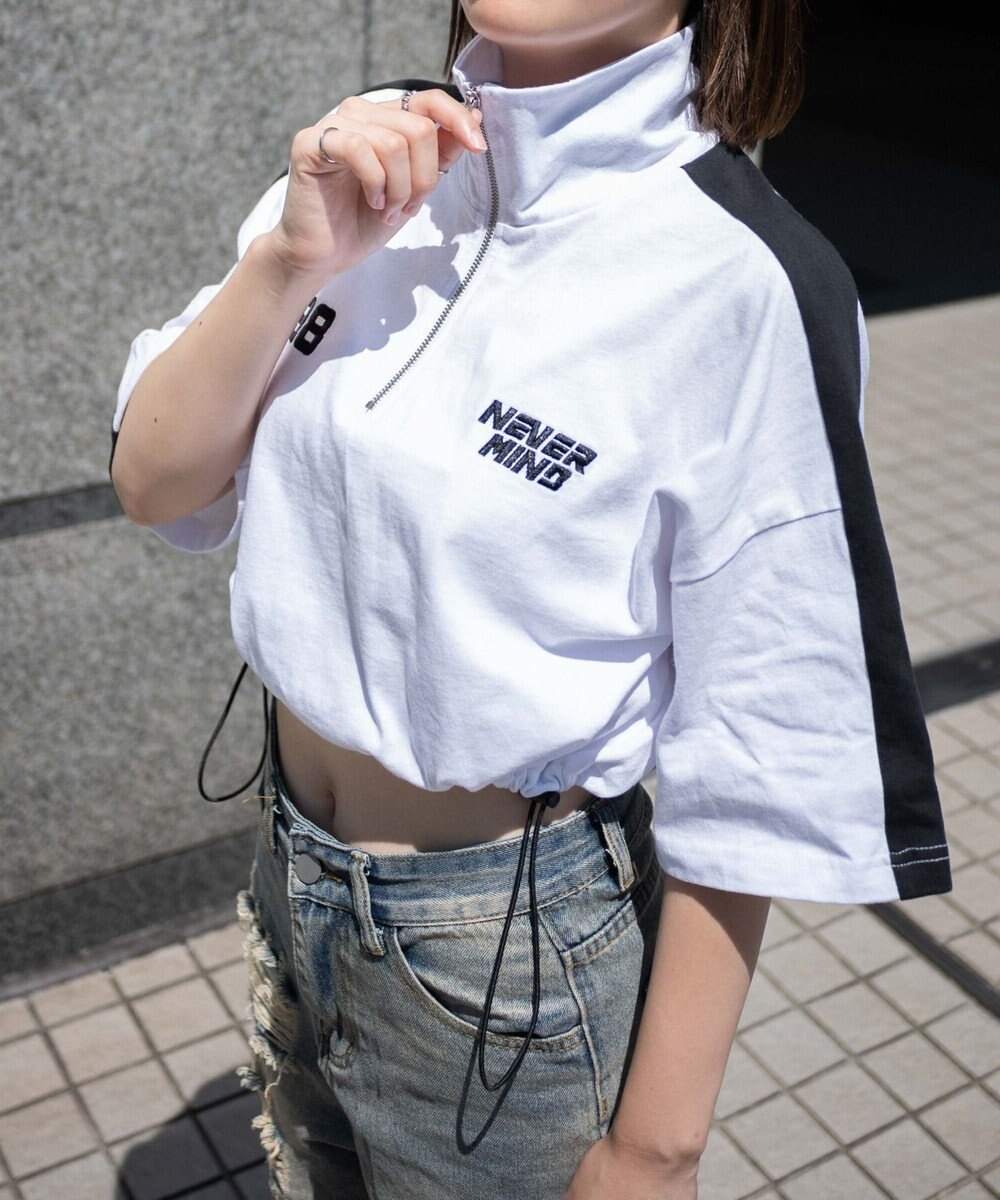 WEGO 刺繍ハーフジップT 