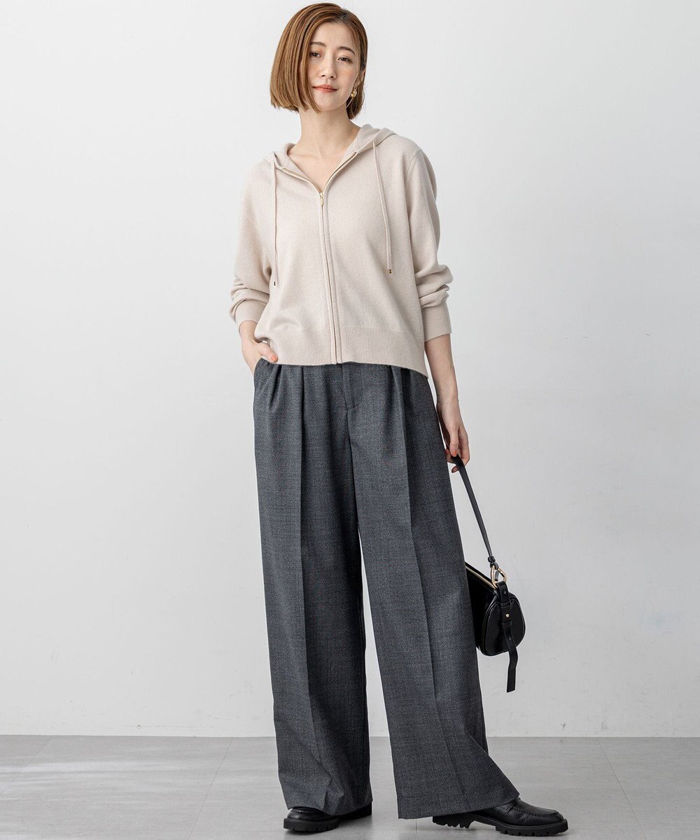 23区 L 【見上愛さん着用/洗える】ピュアカシミヤ ジップアップ ニット パーカー 