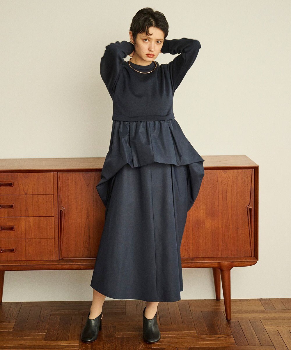 #Newans 【撥水/マシンウォッシャブル】クリオネシルエットコンビドレス 