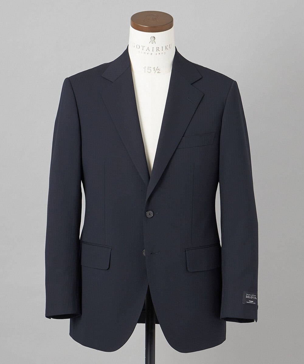 GOTAIRIKU オールシーズン対応【御幸毛織】WOOL×SOLOTEX ストレッチスーツ（ネイビーストライプ） 