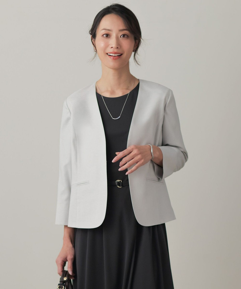 J.PRESS LADIES L OXIJEWEL ストレッチ ノーカラー ジャケット 