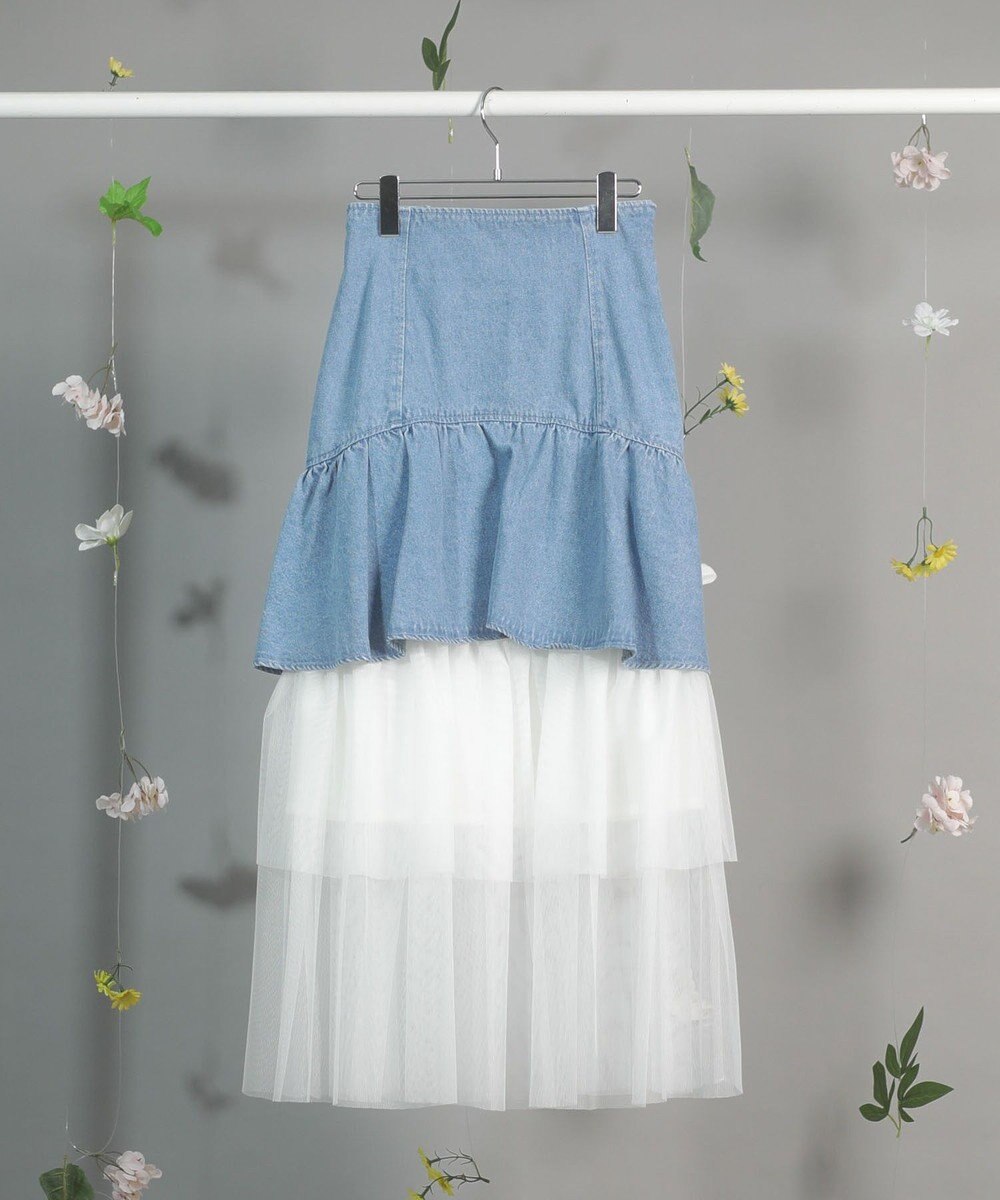Green Parks ｄａｚｚｌｉｎ　デニムチュールレイヤードスカート 