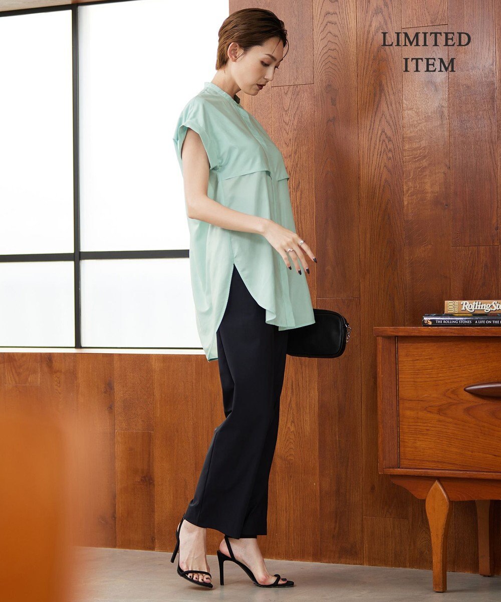 ICB 【洗える】ヌーディスローン  バンドカラーブラウス 