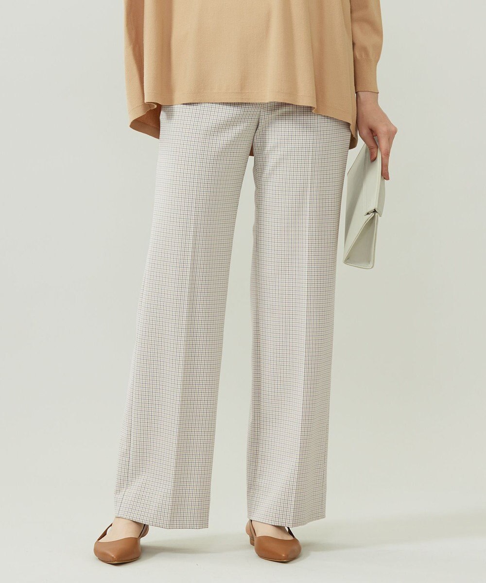 自由区 L TRギャバチェック柄ストレート パンツ 