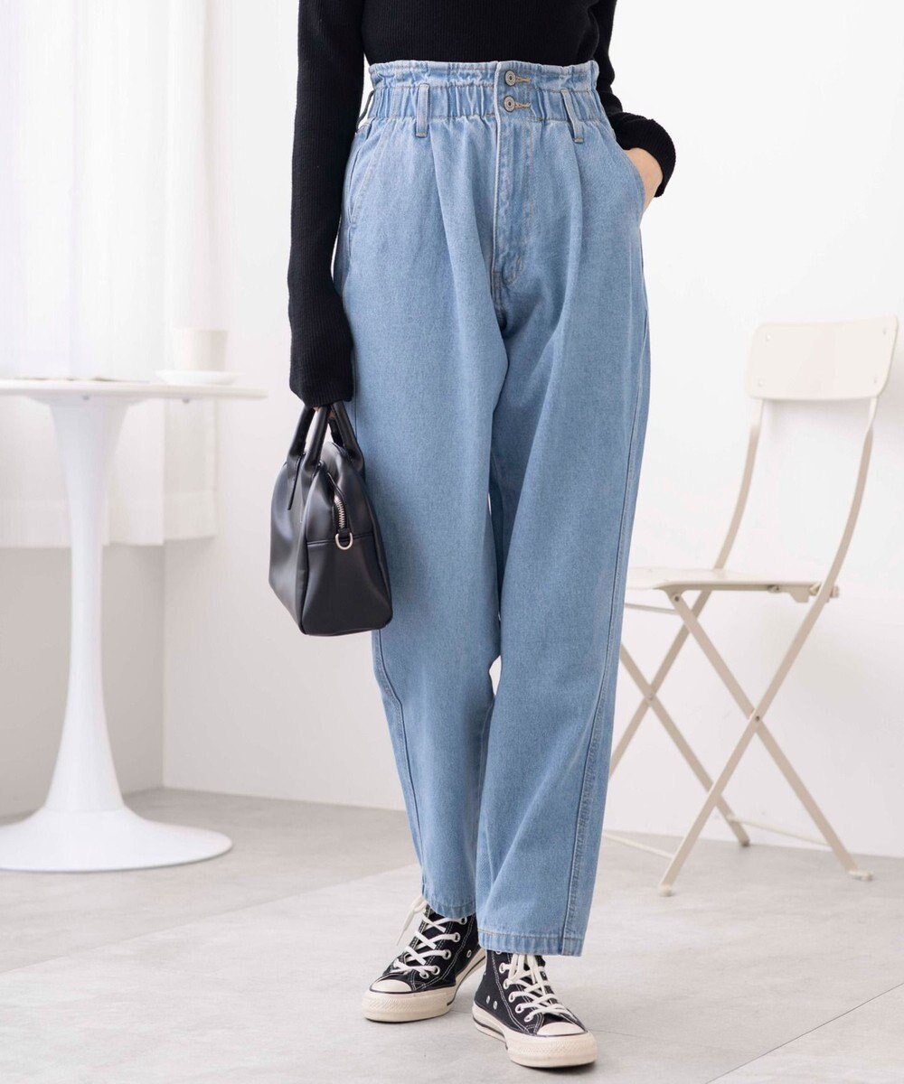 WEGO ウエストフリルマムデニムパンツ 