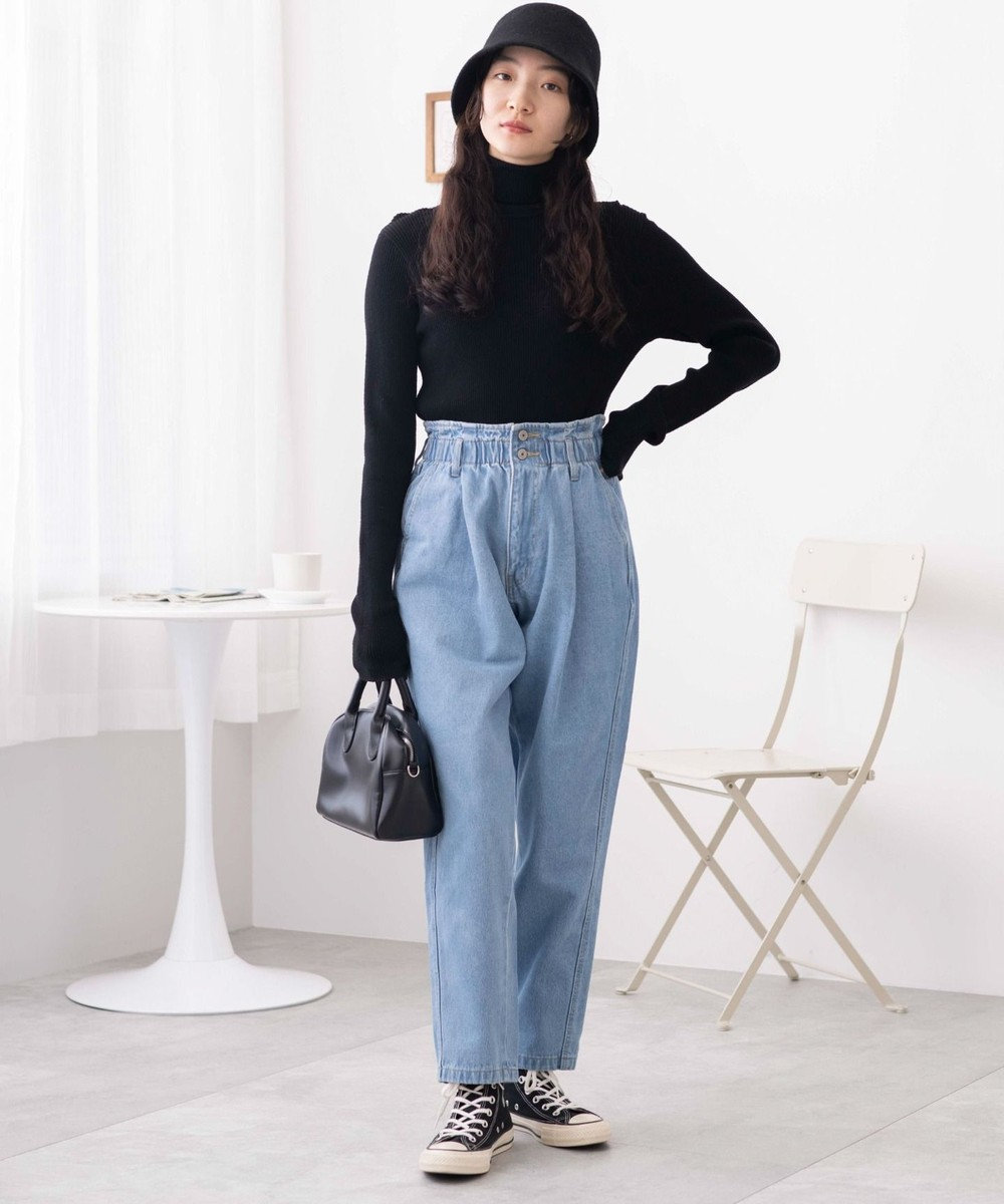 WEGO ウエストフリルマムデニムパンツ 