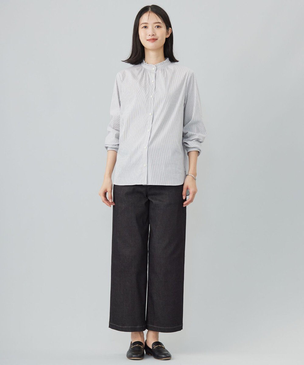 J.PRESS LADIES 【洗える】BEZ ドビーストライプ フリルネック ブラウス 