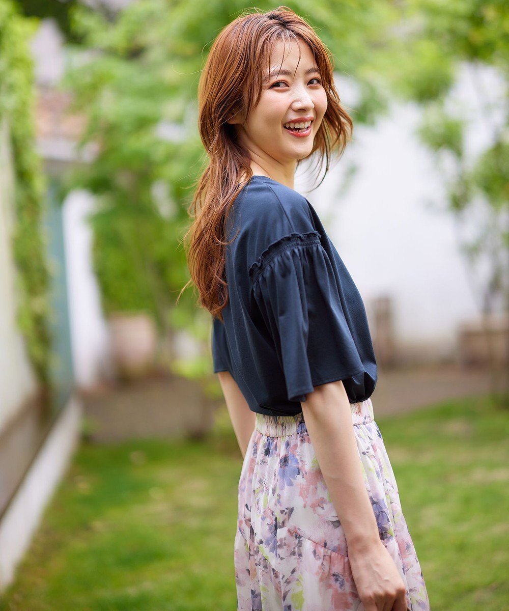 ANY SIS シルケットストライプ フレアスリーブ カットソー 