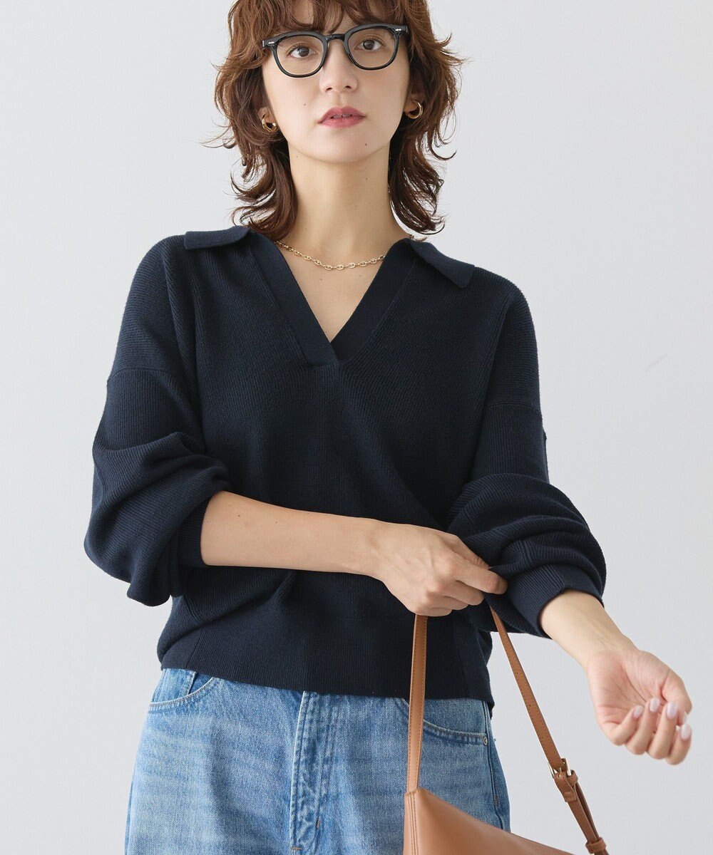 AMERICAN HOLIC バイパチ片畦衿付きニットプルオーバー 