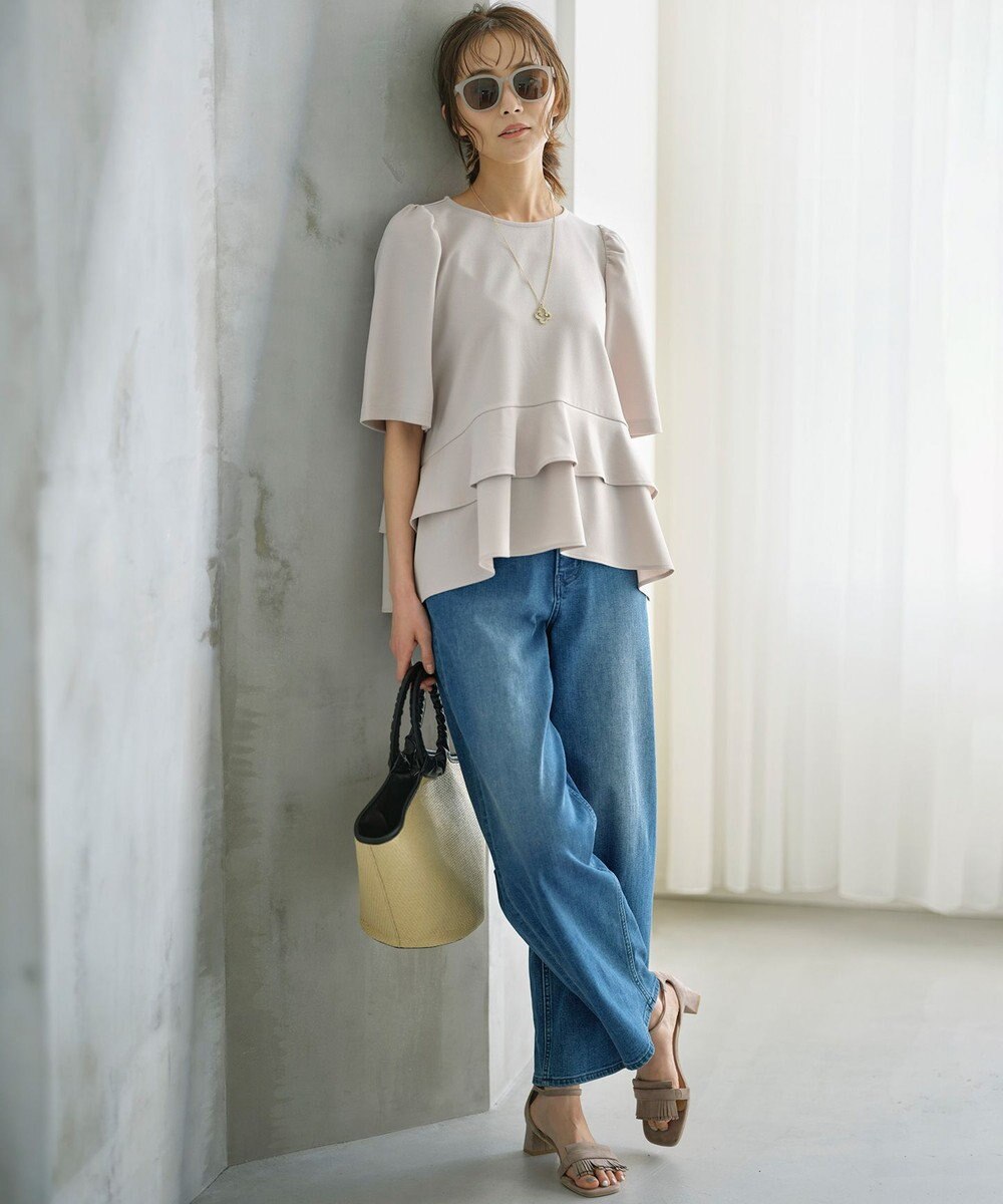 組曲 L 【接触冷感・吸湿・UVカット】ジョーゼットジャージーフリルブラウス 