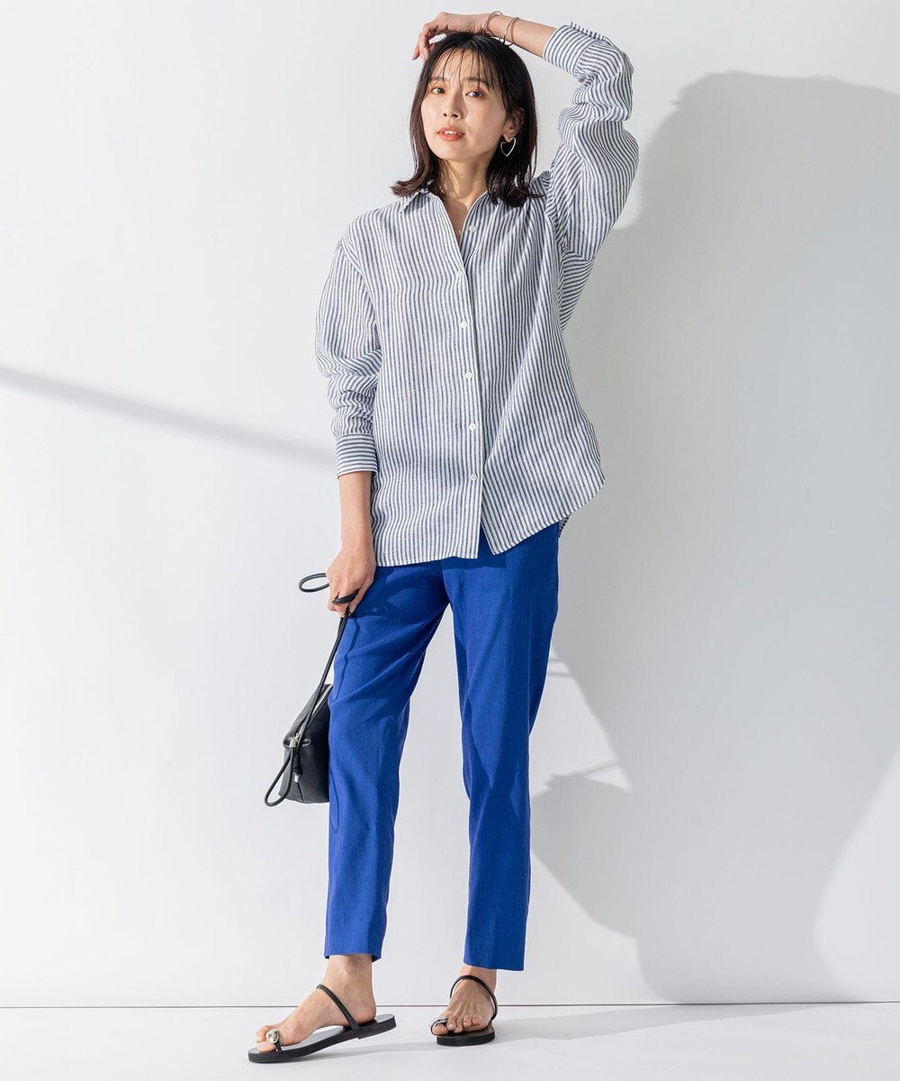 23区 【洗える】リネンレーヨンストレッチ テーパード パンツ 