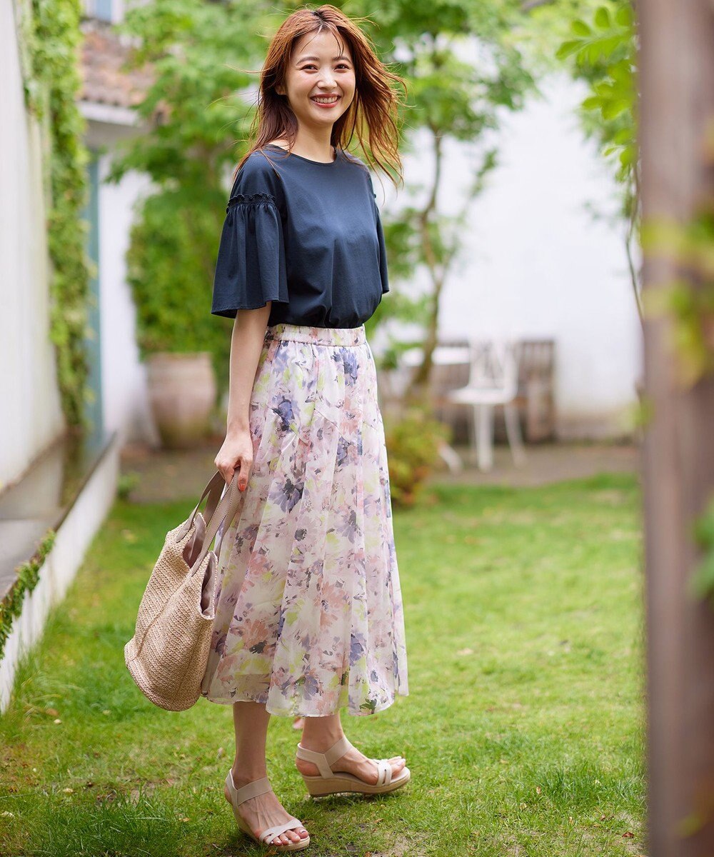 ANY SIS シルケットストライプ フレアスリーブ カットソー 