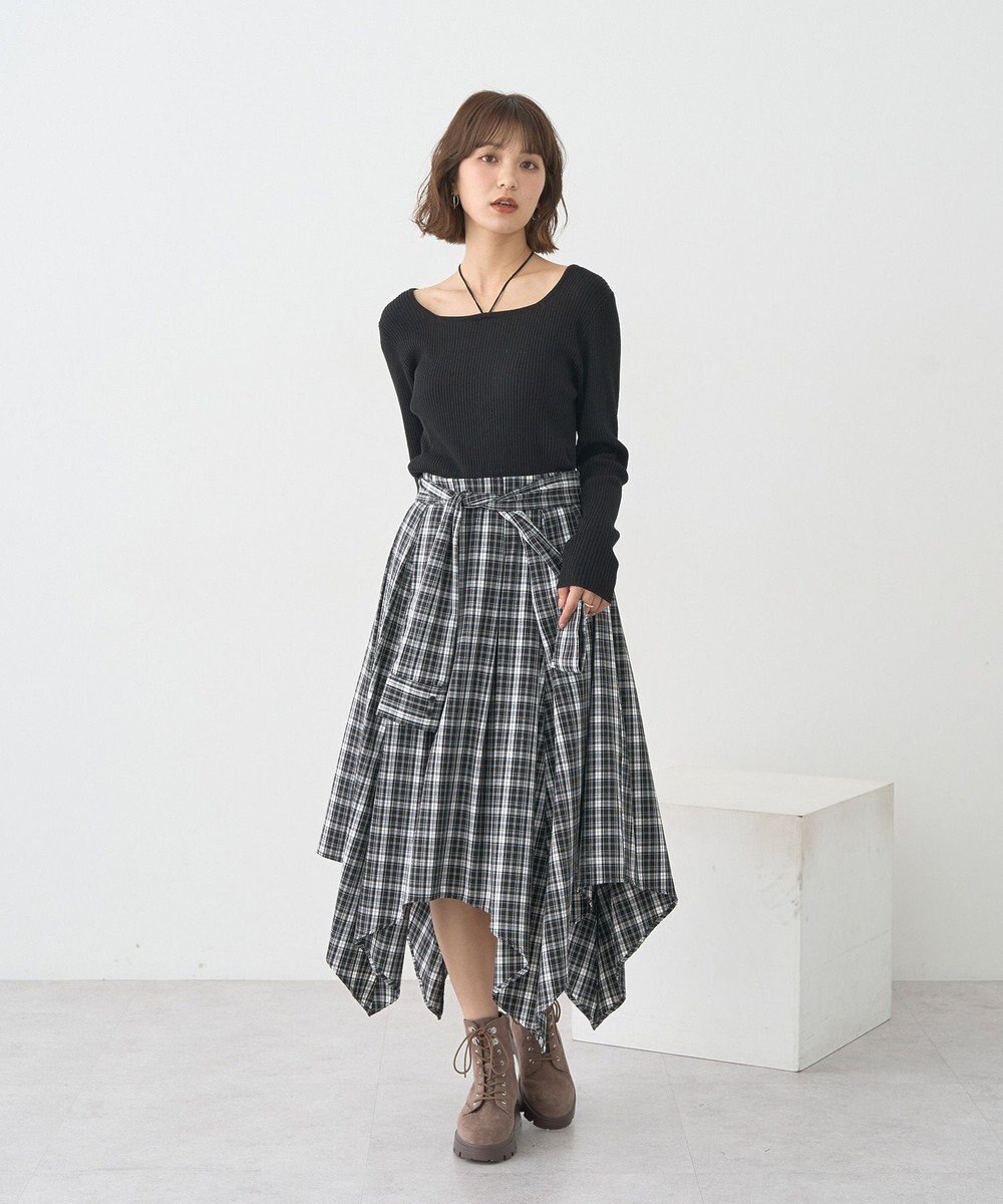 earth music&ecology 【洗濯機洗い可】スクエアホルターネックリブプルオーバー 