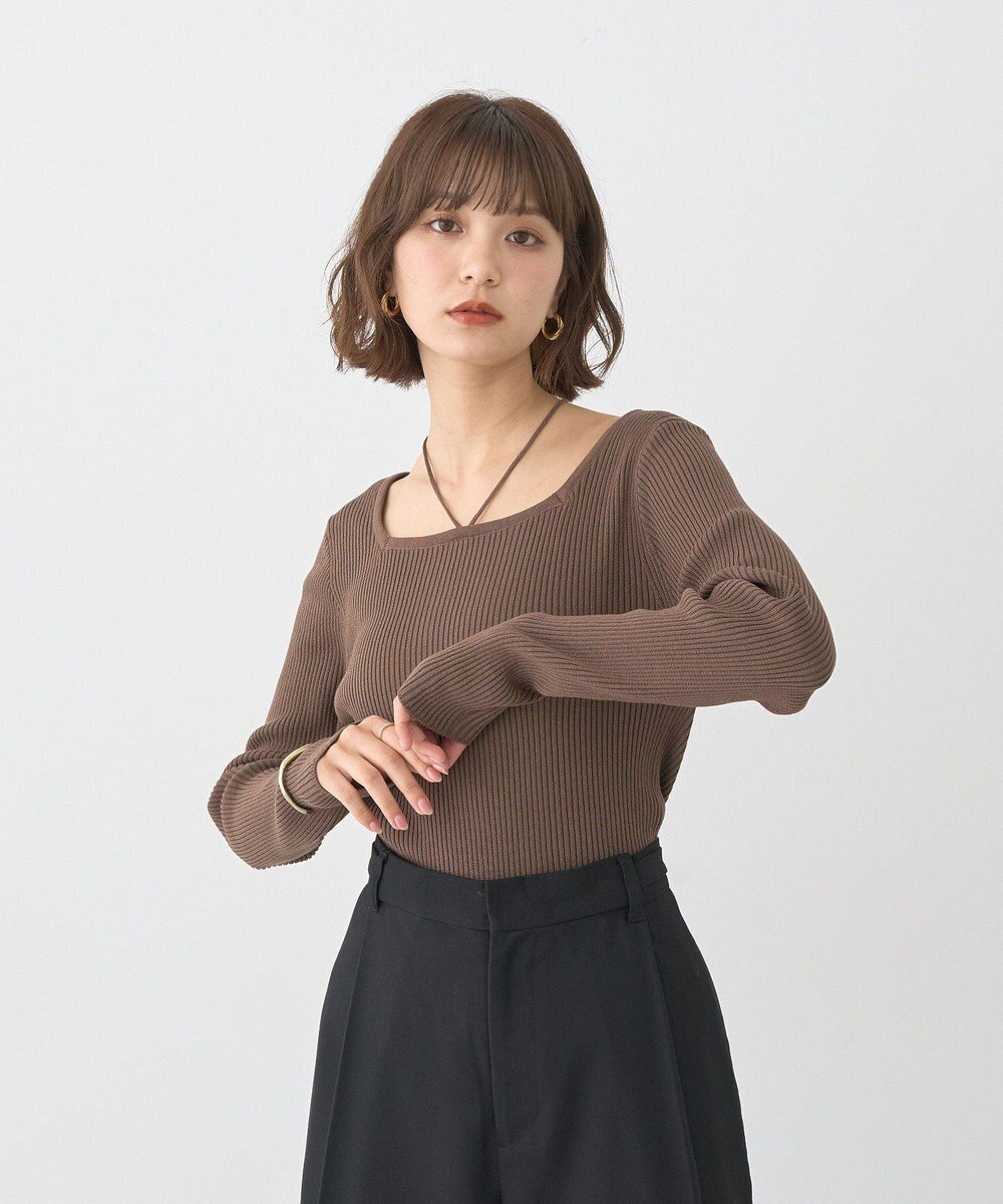 earth music&ecology 【洗濯機洗い可】スクエアホルターネックリブプルオーバー 