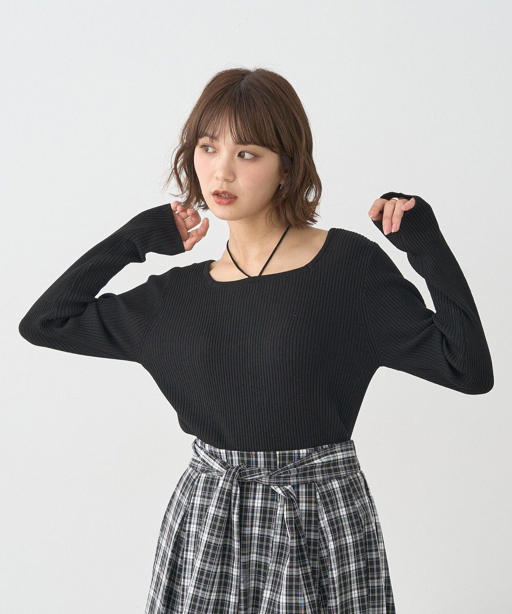 earth music&ecology 【洗濯機洗い可】スクエアホルターネックリブプルオーバー 