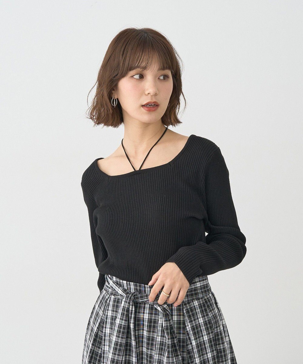 earth music&ecology 【洗濯機洗い可】スクエアホルターネックリブプルオーバー 