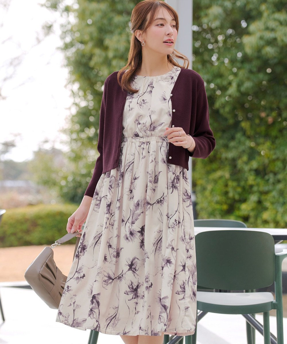 Tiaclasse 【2点セット】ニットボレロ＋花柄ワンピースセット 