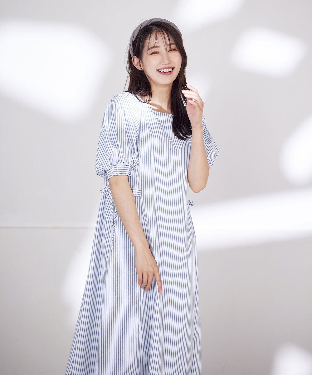 Tiaclasse 【洗える】バルーンスリーブサイドギャザーワンピース 