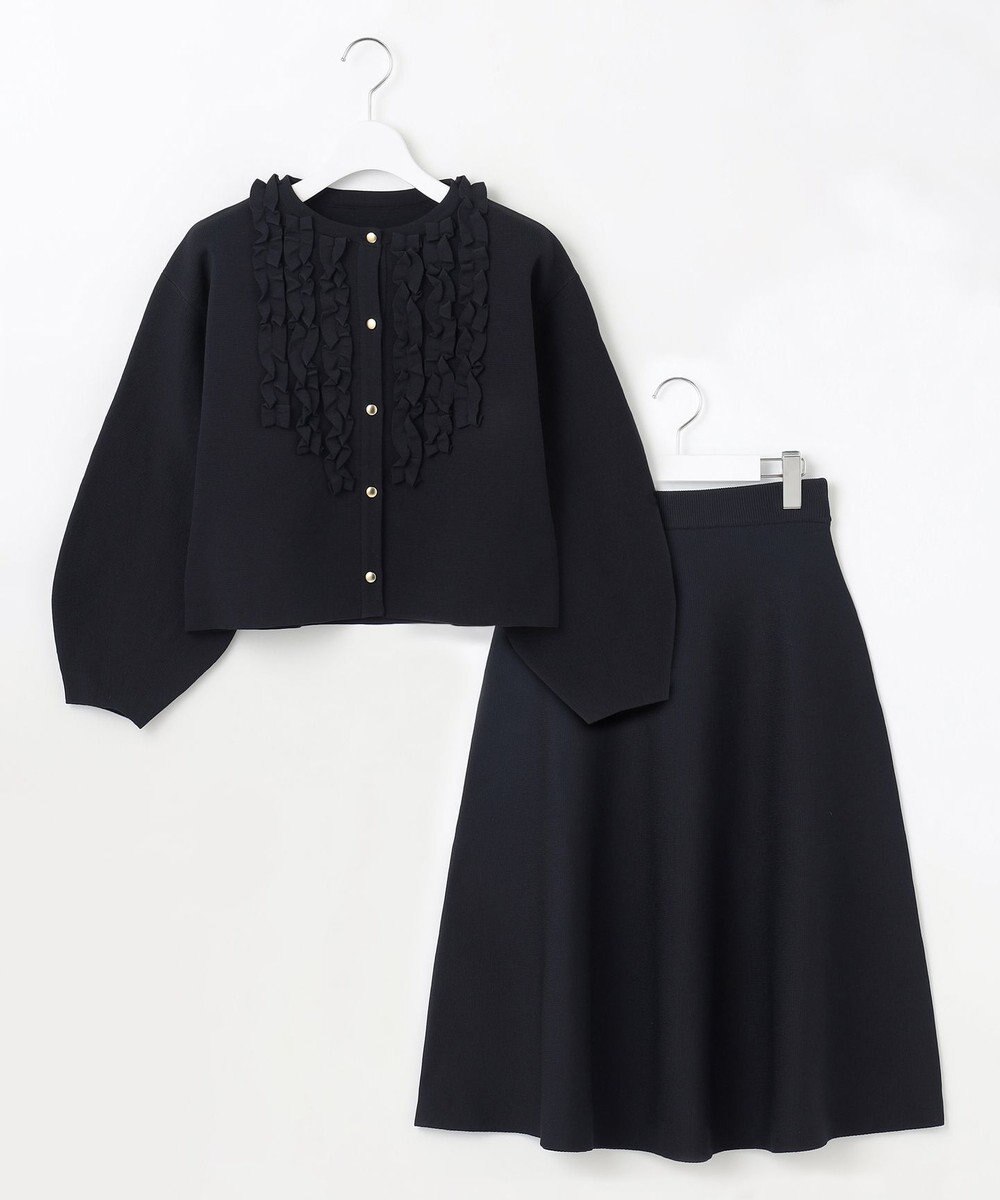 Feroux 【洗える】パフスリーブフリル ニットセットアップ 