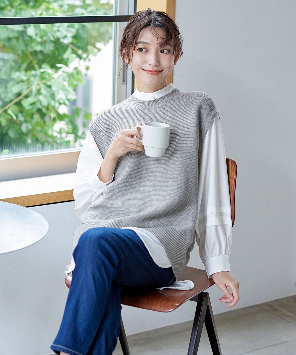 Tiaclasse L 【新色追加・2way・洗える】シャツドッキングニットベスト 